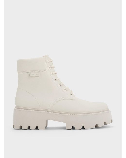 Charles & Keith Natural Ripley Ridged-Sole Ankle Boots