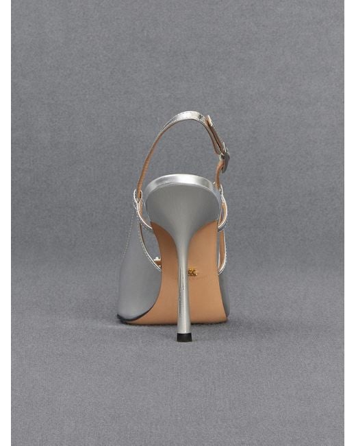 Charles & Keith Gray Metallic Leather Pointed-toe Slingback Pumps