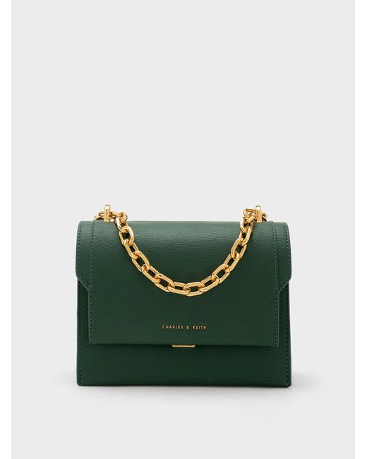 Charles & Keith Green Front Flap Chain Handle Crossbody Bag