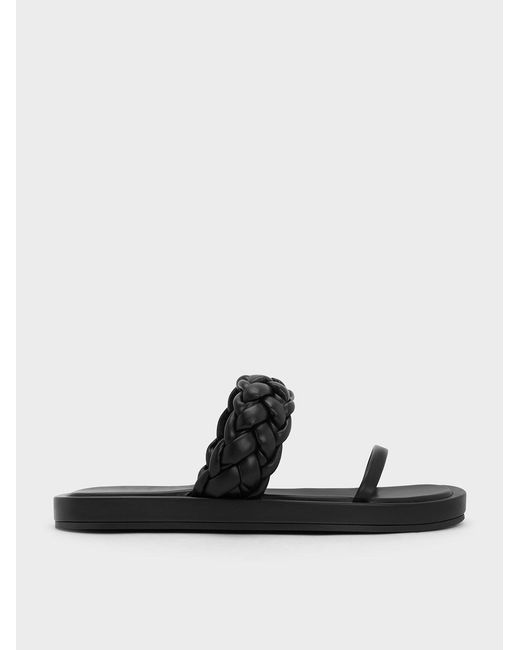 Charles & Keith Black Braided-strap Flatform Sandals