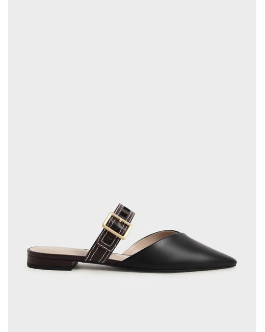 Charles & Keith Black Sepphe Cut-out Strap Flat Mule Pumps