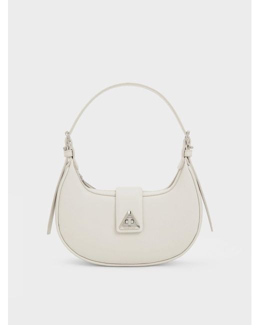 Charles & Keith White Trice Metallic Accent Belted Shoulder Bag