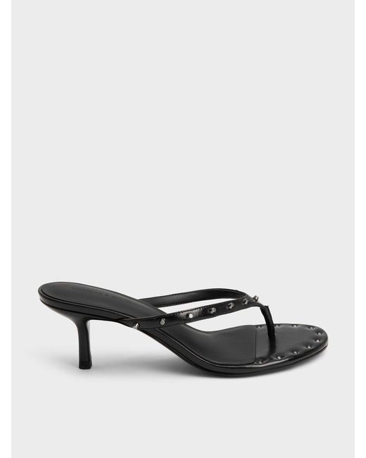 Charles & Keith Black Briella Studded Heeled Thong Sandals