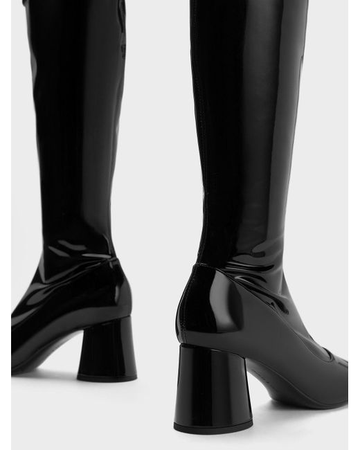 Charles & Keith Black Coco Two-tone Knee-high Boots