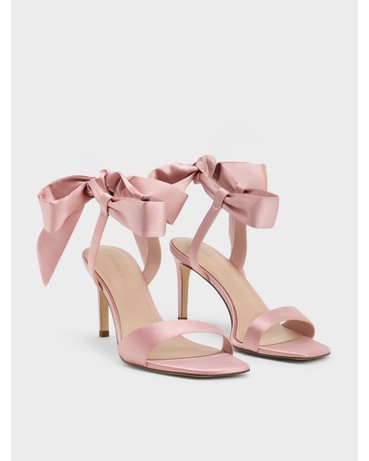 Charles & Keith Pink Eliana Satin Tie-around Heeled Sandals