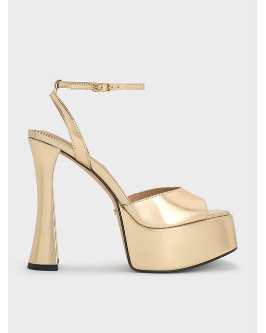 Charles & Keith Natural Michelle Metallic Leather Platform Sandals