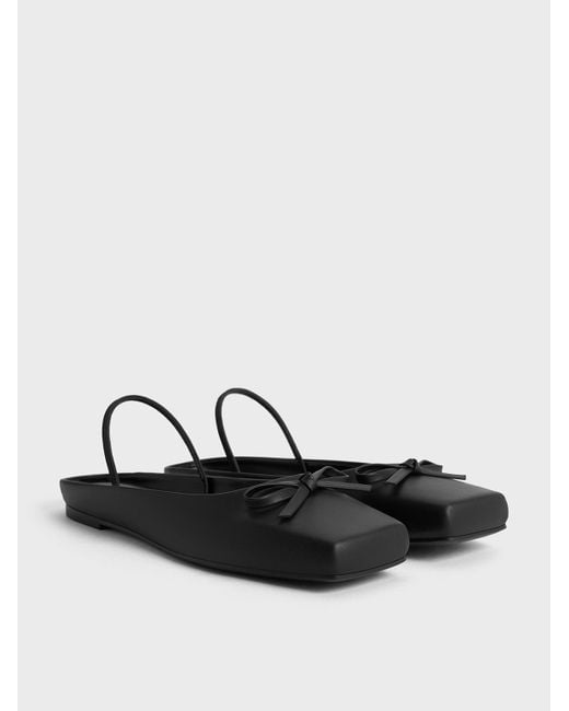 Charles & Keith White Bow Square-toe Ballet Mules