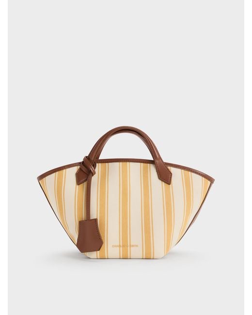 Charles & Keith Natural Mini Ivanna Canvas Striped Tote Bag