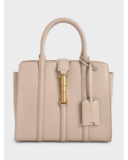 Charles & Keith Natural Cesia Metallic Accent Tote Bag