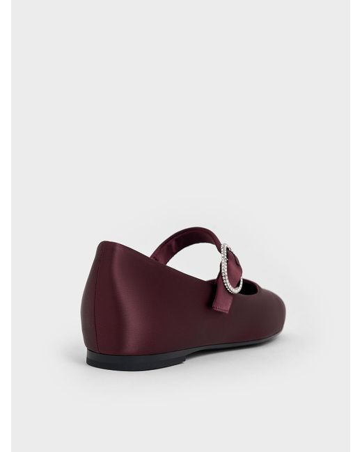 Charles & Keith Purple Jannie Satin Crystal-Buckle Mary Janes