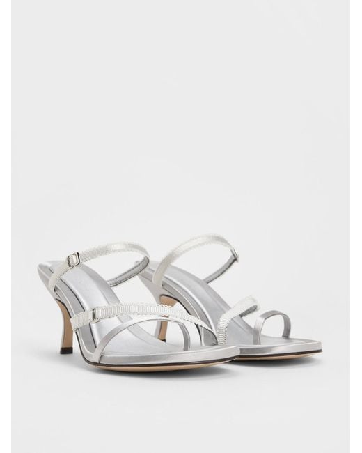 Charles & Keith White Satin Lace-strap Thong Sandals