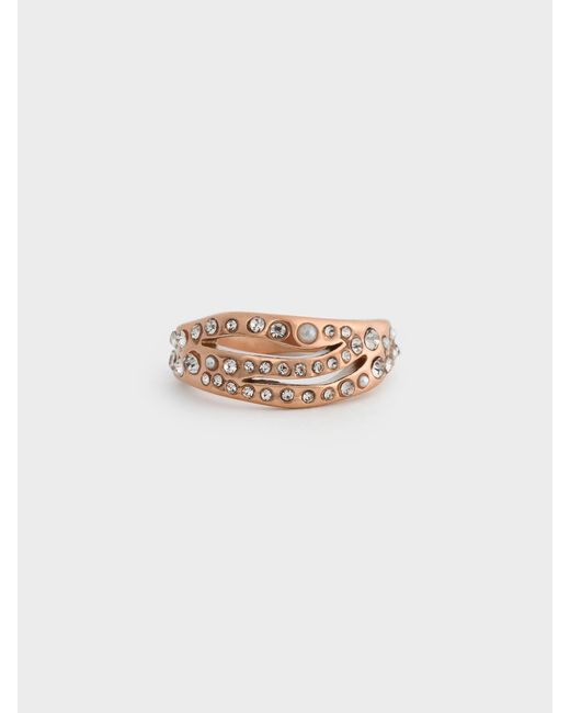 Charles & Keith White Aine Crystal Sculptural Ring