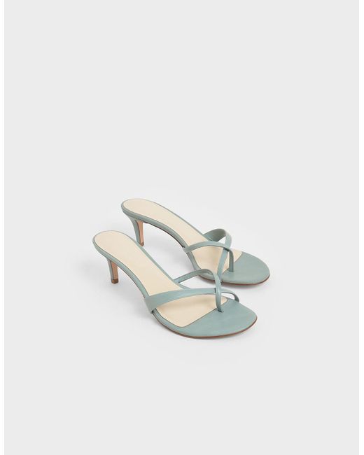 Charles & Keith Toe Strap Heeled Sandals in Green - Lyst