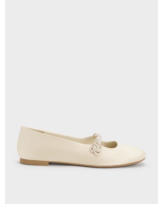 Charles & Keith Natural Orinda Knot-Pearl Mary Jane Flats