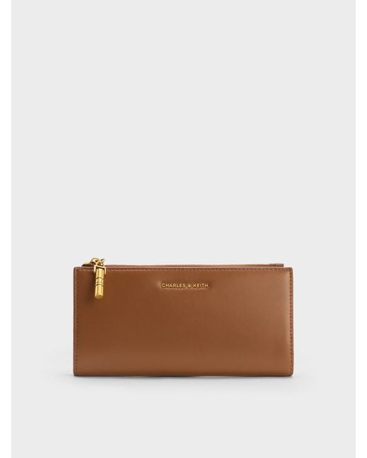Charles & Keith Brown Cesia Top-Zip Long Wallet