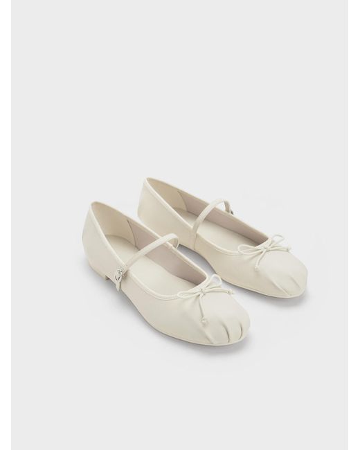 Charles & Keith Natural Emiko Bow Mary Jane Flats