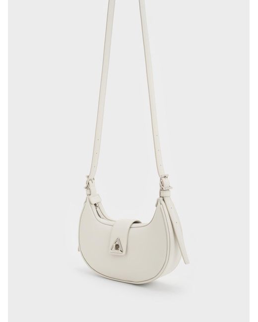 Charles & Keith White Trice Metallic Accent Belted Shoulder Bag