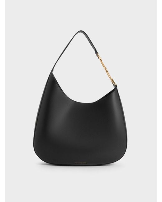 Charles & Keith Black Agatha Chain-accent Slouchy Hobo Bag
