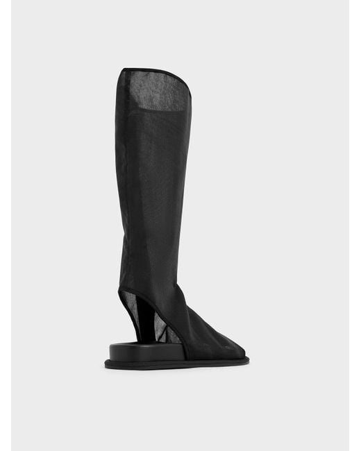 Charles & Keith Black Loren Mesh Cut-Out Boot Sandals