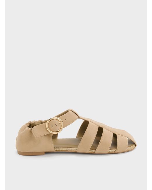 Charles & Keith Natural Faux Suede Caged Flat Espadrilles