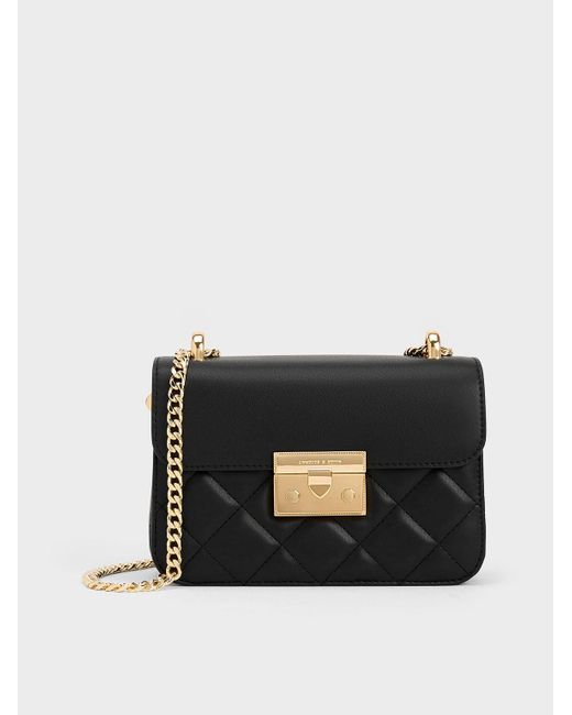 Charles & Keith Black Alva Quilted Chain-handle Bag