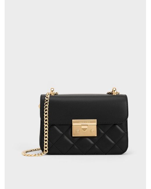 Charles & Keith Black Quilted Push-lock Chain-handle Bag