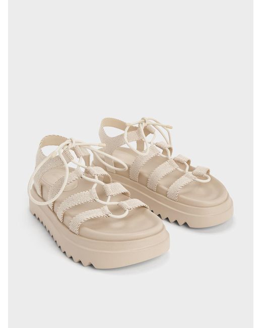 Charles & Keith Natural Gladiator Lace-Up Flatform Sandals