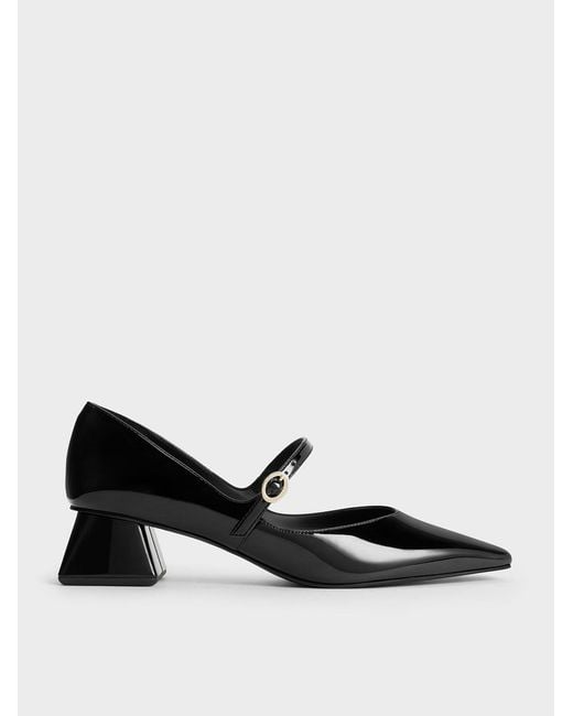 Charles & Keith Black Roxane Patent Square-Toe Mary Janes