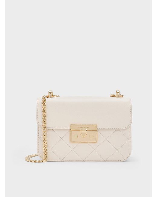 Charles & Keith Natural Alva Quilted Chain-Handle Bag