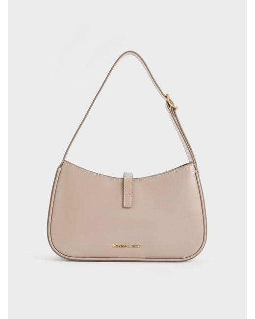 Charles & Keith Natural Cesia Metallic Accent Shoulder Bag