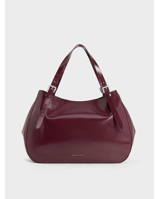 Charles & Keith Purple Buckle-strap Slouchy Tote Bag