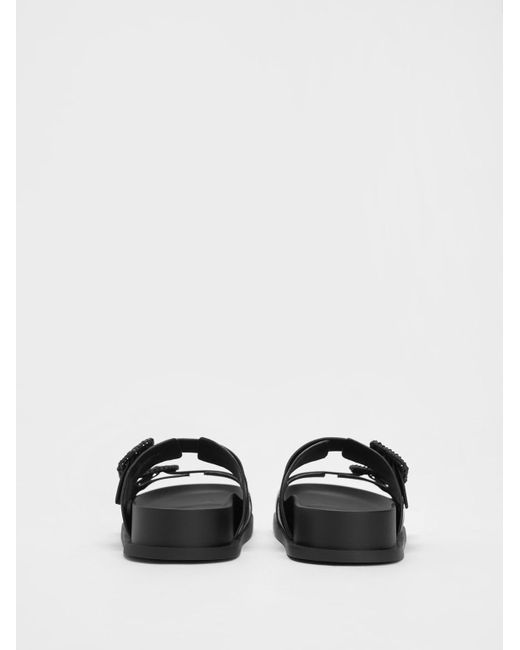 Charles & Keith Black Woven-buckle Double-strap Sandals