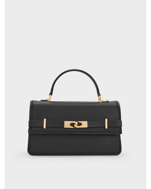 Charles & Keith Black Arlet Belted Top Handle Bag