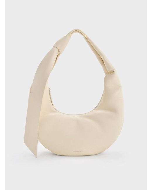 Charles & Keith Natural Toni Knotted Curved Hobo Bag