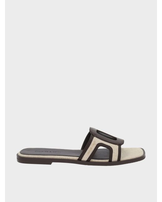 Charles & Keith White Easley Linen Cut-Out Slide Sandals