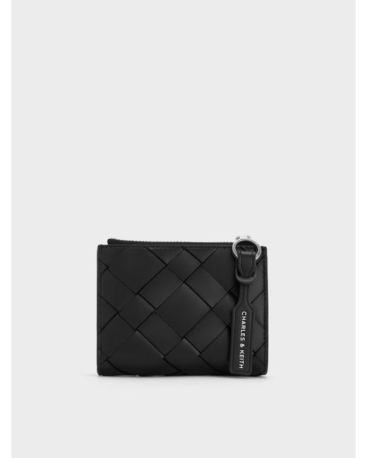 Charles & Keith Black Ivette Woven Top-Zip Small Wallet