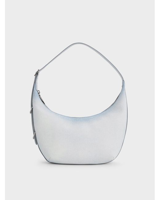 Charles & Keith Gray Bryna Denim Curved Hobo Bag