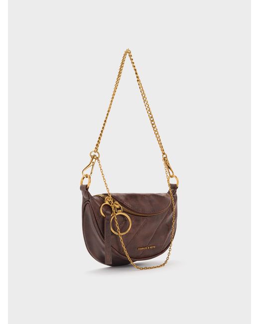 Charles & Keith White Philomena Half-Moon Crossbody Bag