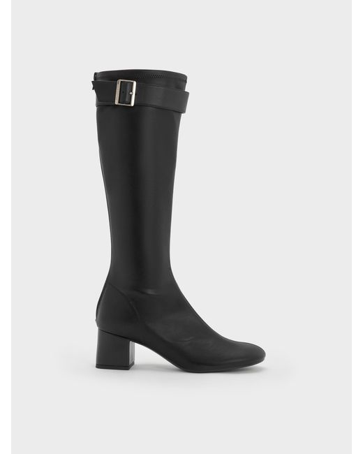Charles & Keith Black Gerry Buckled Knee-High Boots