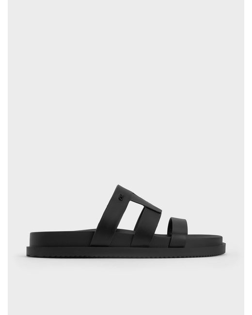 Charles & Keith Black Petina Leather Flatform Sandals