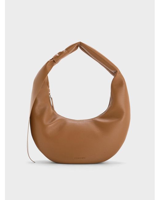 Charles & Keith White Toni Knotted Crescent Hobo Bag