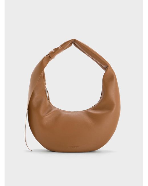 Charles & Keith White Toni Knotted Crescent Hobo Bag