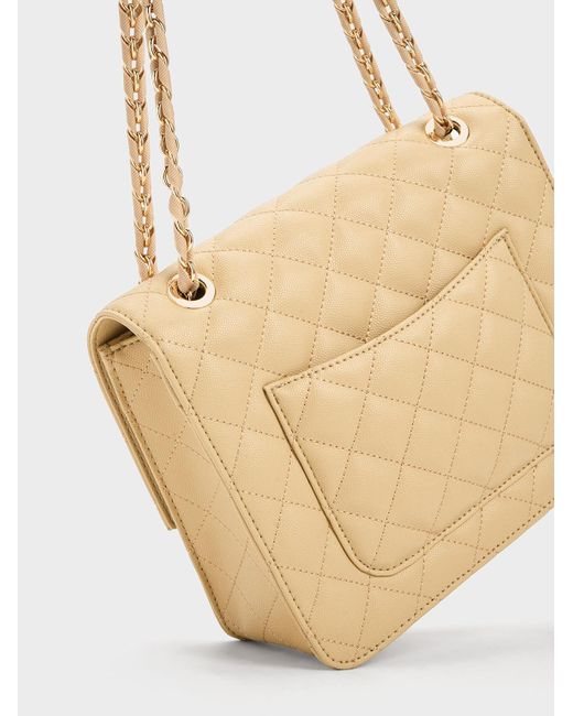 Charles & Keith Natural Cressida Quilted Chain Strap Bag