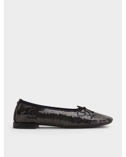 Charles & Keith White Sequin Mesh & Leather Bow Ballet Flats