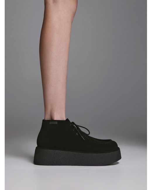 Charles & Keith Black Molly Textured Flatform Ankle Boots