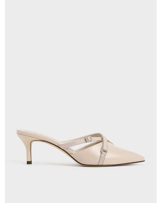 Charles & Keith Natural Grosgrain-strap Pointed-toe Mules