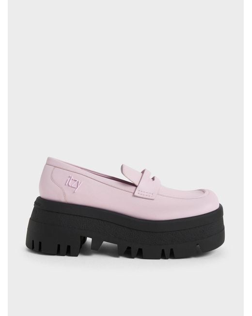 Charles & Keith Rainier Chunky Platform Penny Loafers in Pink | Lyst