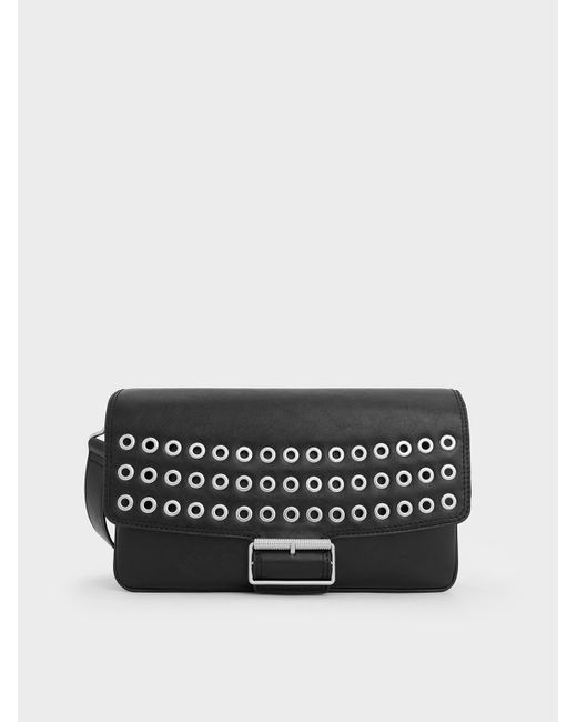 Charles & Keith Black Liv Grommet Chain-handle Shoulder Bag