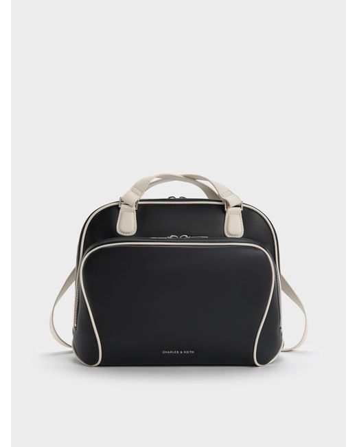 Charles & Keith Black Nelly Two-Tone Boxy Backpack