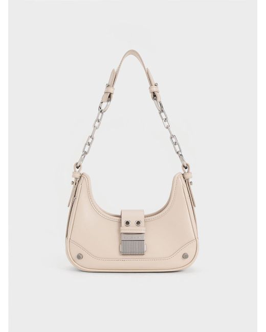Charles & Keith White Winslet Belted Hobo Bag